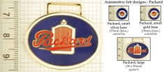 Packard automobile decorative fobs, various designs with strap, key chain, & watch chain options