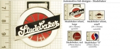 Studebaker automobile decorative fobs, various designs with strap, key chain, & watch chain options