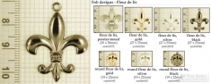 Fleur de lis decorative fobs, various designs with strap, key chain, & watch chain options