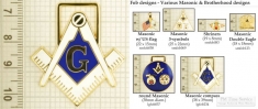 Masonic & Fraternal decorative fobs, various designs with strap, key chain, & watch chain options