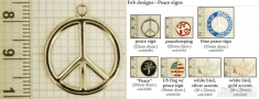 Peace sign & symbol decorative fobs, various designs with strap, key chain, & watch chain options
