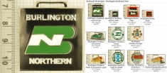Burlington railroad decorative fobs, various designs with strap, key chain, & watch chain options