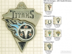NFL team logo small decorative fobs (AFC South), pewter-toned, various teams & finishing options