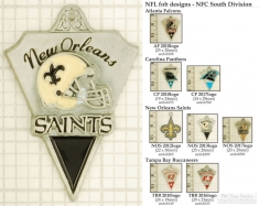 NFL team logo small decorative fobs (NFC South), pewter-toned, various teams & finishing options