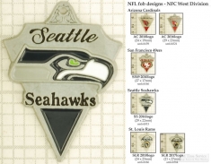 NFL team logo small decorative fobs (NFC West), pewter-toned, various teams & finishing options