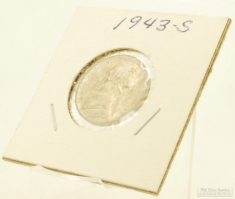 1943-S Jefferson $0.05 (five cent) coin, "Fine" condition, cardboard/plastic sleeve