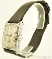 Bulova 17J grade 9AT wrist watch #332661, rectangular WGF & enamel Bulova "The Curtis" case, boxed