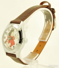Britix by Corona (Hong Kong) 1J wrist watch, WBM chrome & SS WR case, girl with birds on dial