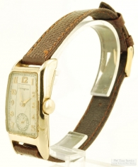 Hamilton 17J grade 980 wrist watch #G177535, YGF asymmetrical "Brooke" model rectangular case, boxed
