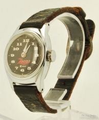 Zorro by US Time wrist watch, heavy WBM stepped bezel cushion-shaped case, fancy leather band