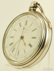 H. Bernstein, Manchester 54mm 16J key wind chronograph #105558 pocket watch, silver HB&B case