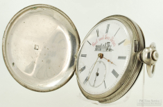 Swiss 20S jeweled key wind pocket watch, heavy silver HC, "Rail Road Time Keeper" dial