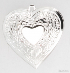 Silver-toned heart shaped locket with floral engraving