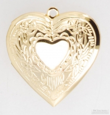 Gold-toned heart shaped locket with floral engraving