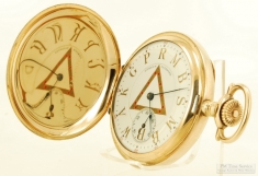 Elgin 16S 21J adj 5p grade 156 pocket watch #6463734, YGF engraved HC, Masonic triangle dial