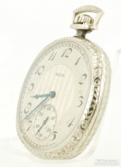 Elgin 12S 15J grade 315 pocket watch #25948376, beautiful 14k white gold Elgin swing out square case