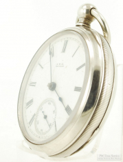 Waltham 18S 11J key wind P.S. Bartlett pocket watch #1839815, 2 1/2oz. HB&B Sterling silver case