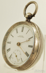 Waltham (A.W. Co.) 18S 7J key wind model 1883 pocket watch #10148352, Sterling silver HB&B case