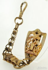 9.5" brass extra heavy fancy barrel link straight-style pocket watch chain, elaborate belt slide
