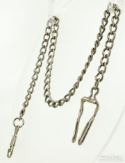 14.5" medium weight Hematite black curb-link straight-style pocket watch chain with open belt clip