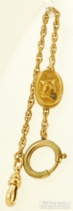 7.5" twisted oval link YGF straight style pocket watch chain, YGF & crystal oval profile fob