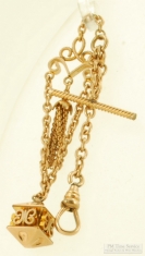 3" YGF chatelaine-style pocket watch chain with an elaborate YGF counterweight, t-bar finding
