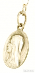 Coin silver oval-shaped Lourdes pocket watch chain fob, woman's profile & praying girl detail