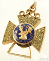 YGF, Fool's Gold (iron pyrite) and enamel cross pattée style BPOE pocket watch chain fob