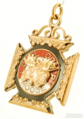 YGF & enamel cross pattée style Loyal Order of Moose pocket watch chain fob