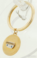 14k, enamel, YGF & gemstone Risdon round pocket watch chain fob on a YBM key chain