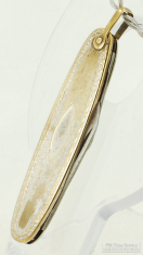 YBM & SS vintage pocket knife watch chain fob, heavy engraved plates, dual blades
