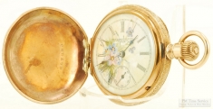 NY Standard 6S 7J LS grade 44 ladies' pocket watch #511191, fully engraved YGF HC, hand-painted dial