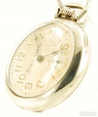 Waltham 3-OS 15J grade 365 ladies' pocket watch #26986614, Sterling silver case, Pierce Arrow logo
