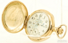 Hampden 3-OS 7J LS Molly Stark ladies' pocket watch #1419077, YGF engraved HC, hand-painted dial