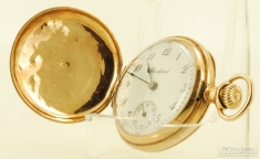 Rockford OS 7J ladies' pocket watch #848130, 14k gold fully engraved HC with tight engine turning