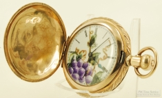Elgin 6S 7J grade 206 ladies' pocket watch #8889896, YGF engraved HC, hand-painted dial