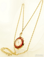 Bucherer 25mm 17J adj. 3p ladies' pendant watch, lovely YBM round case & twisted-rope link necklace