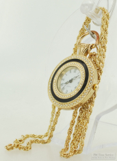 Haband ladies' quartz pendant watch, YBM & SS case, 25" light-weight YBM twisted-link necklace