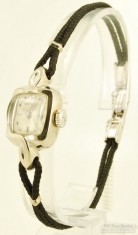 Hamilton 22J adj. grade 761 ladies' wrist watch, 14k white gold rectangular Pamela-model case