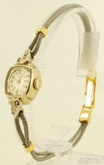 Benrus 17J grade GL2F ladies' wrist watch, lovely 2-tone YGF & WGF square case with fancy lugs