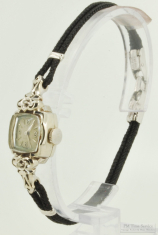 Croton 17J grade A3P ladies' wrist watch #81937, lovely 14k white gold square case