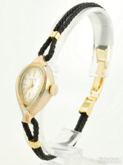 Bulova 17J grade 6CB ladies' wrist watch, distinctive 3-color gold filled & SS teardrop-shaped case