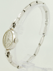Omega 17J adj. 2p grade 483 ladies' wrist watch #17934455, elegant 14k white gold oval Omega case