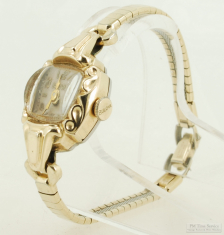 Bulova 21J grade 6BA ladies' wrist watch, ornate YBM & SS square case with deeply sculpted bezel