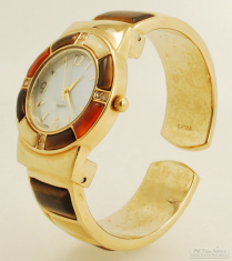 Japanese quartz ladies' wrist watch, heavy YBM & SS round decorative case with inset crystals