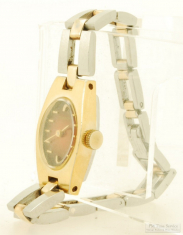 Seiko 17J ladies' wrist watch, heavy YBM & SS rectangular case, red-brown sunburst pattern dial