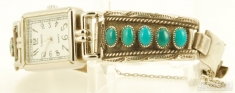 Timex for Carriage quartz ladies' wrist watch, WBM & SS case, Sterling silver & turquoise band
