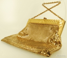 Vintage Whiting & Davis gold-colored mesh art deco design clutch bag, 11" YGF oval-link arm chain