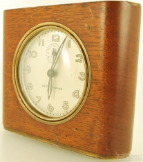 Seth Thomas desk clock with alarm, elegant heavy grained brown-colored solid wood square case