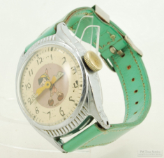 US Time Pinocchio 0J "dollar" wrist watch, case #4842, heavy WBM chrome case, mint green band